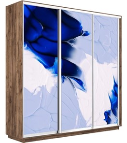 Шкаф 3-х дверный Экспресс 2100х450х2200, Абстракция бело-голубая/дуб табачный в Южно-Сахалинске