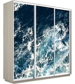 Шкаф 3-дверный Экспресс 2100х450х2200, Морские волны/шимо светлый в Южно-Сахалинске