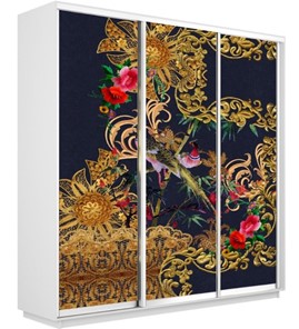 Шкаф 3-х дверный Экспресс 2100х450х2200, Золотой орнамент/белый снег в Южно-Сахалинске