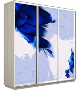 Шкаф 3-х створчатый Экспресс 2100х450х2400, Абстракция бело-голубая/шимо светлый в Южно-Сахалинске
