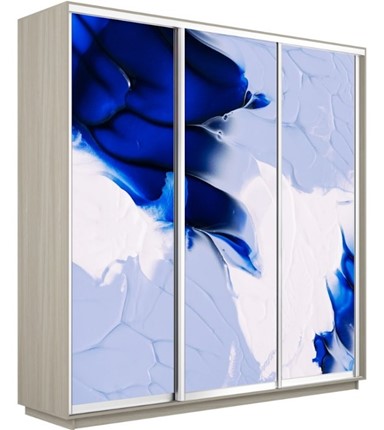 Шкаф 3-х створчатый Экспресс 2100х450х2400, Абстракция бело-голубая/шимо светлый в Южно-Сахалинске - изображение