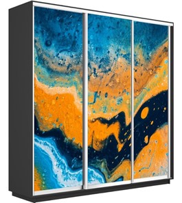 Шкаф 3-х створчатый Экспресс 2100х450х2400, Абстракция оранжево-голубая/серый диамант в Южно-Сахалинске
