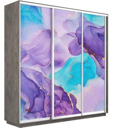 Шкаф 3-х створчатый Экспресс 2100х600х2200, Абстракция фиолетовая/бетон в Южно-Сахалинске - изображение