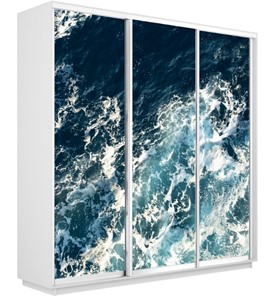 Шкаф 3-х дверный Экспресс 2100х600х2400, Морские волны/белый снег в Южно-Сахалинске