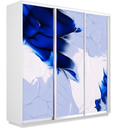 Шкаф 3-дверный Экспресс 2400х450х2200, Абстракция бело-голубая/белый снег в Южно-Сахалинске - изображение