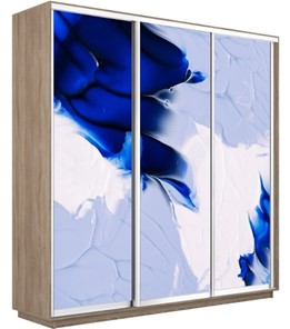 Шкаф 3-створчатый Экспресс 2400х450х2200, Абстракция бело-голубая/дуб сонома в Южно-Сахалинске