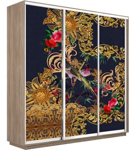 Шкаф 3-х дверный Экспресс 2400х450х2200, Золотой орнамент/дуб сонома в Южно-Сахалинске