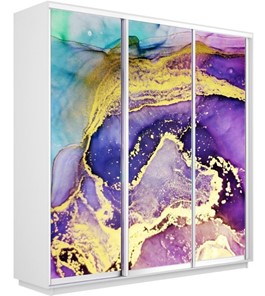 Шкаф 3-х створчатый Экспресс 2400х450х2400, Абстракция фиолетово-золотая/белый снег в Южно-Сахалинске