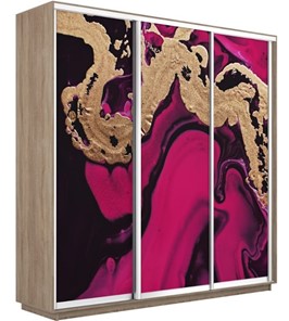 Шкаф 3-створчатый Экспресс 2400х450х2400, Абстракция розовая/дуб сонома в Южно-Сахалинске