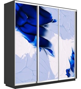 Шкаф 3-створчатый Экспресс 2400х600х2200, Абстракция бело-голубая/серый диамант в Южно-Сахалинске