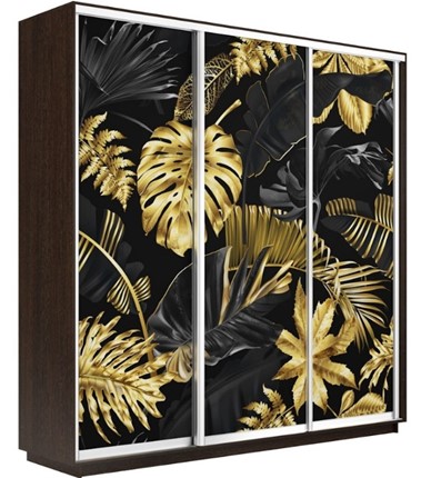 Шкаф 3-дверный Экспресс 2400х600х2200, Листья золото/венге в Южно-Сахалинске - изображение