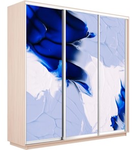 Шкаф 3-х дверный Экспресс 2400х600х2400, Абстракция бело-голубая/дуб молочный в Южно-Сахалинске