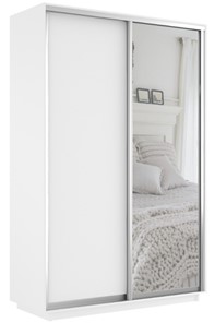 Шкаф 2-дверный Экспресс (ДСП/Зеркало) 1200х450х2400, белый снег в Южно-Сахалинске