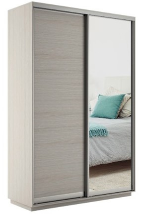 Шкаф 2-дверный Экспресс (ДСП/Зеркало) 1600х600х2200, шимо светлый в Южно-Сахалинске - изображение