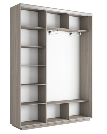 Шкаф 3-дверный Экспресс (ДСП/Зеркало/ДСП), 2400х450х2200, шимо светлый в Южно-Сахалинске - изображение 2