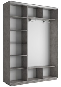 Шкаф 3-дверный Экспресс (Зеркало/ДСП/Зеркало), 2100х450х2400, бетон в Южно-Сахалинске - предосмотр 1