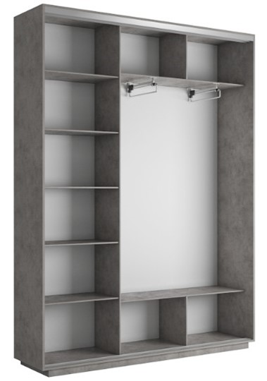 Шкаф 3-дверный Экспресс (Зеркало/ДСП/Зеркало), 2100х450х2400, бетон в Южно-Сахалинске - изображение 1