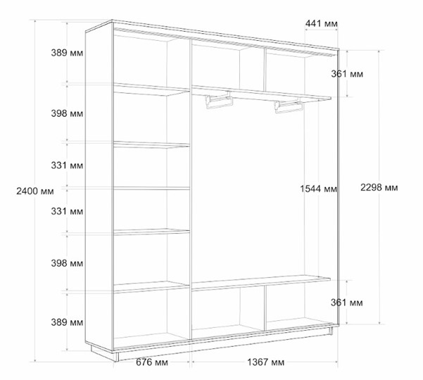 Шкаф 3-дверный Экспресс (Зеркало/ДСП/Зеркало), 2100х450х2400, бетон в Южно-Сахалинске - изображение 3