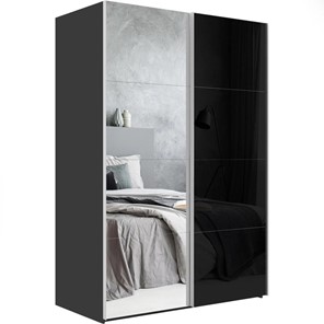 Шкаф 2-дверный Эста (Зеркало/Стекло черное) 1800x660x2400, серый диамант в Южно-Сахалинске