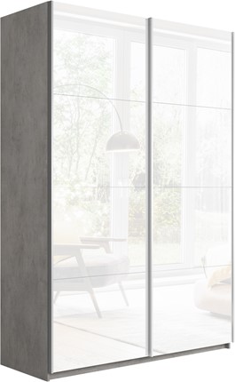 Шкаф-купе двухдверный Прайм (Белое стекло/Белое стекло) 1400x570x2300, бетон в Южно-Сахалинске - изображение