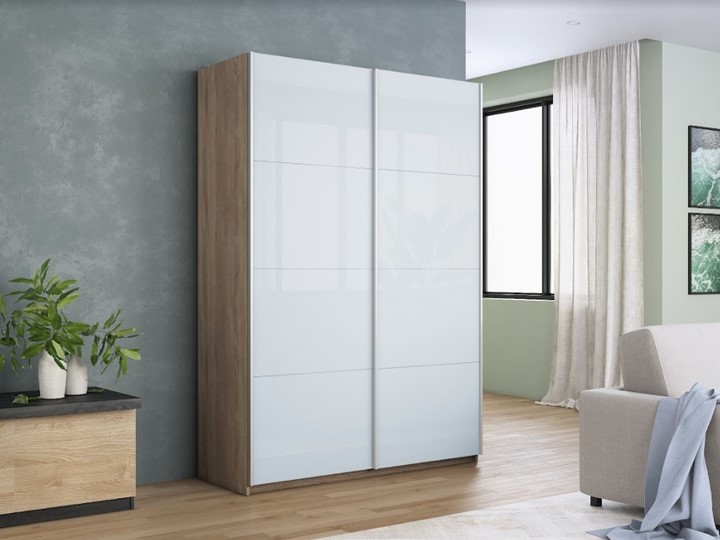 Шкаф 2-дверный Прайм (Белое стекло/Белое стекло) 1400x570x2300, дуб сонома в Южно-Сахалинске - изображение 4