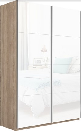 Шкаф 2-дверный Прайм (Белое стекло/Белое стекло) 1400x570x2300, дуб сонома в Южно-Сахалинске - изображение