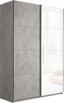 Шкаф 2-дверный Прайм (ДСП/Белое стекло) 1200x570x2300, бетон в Южно-Сахалинске - изображение