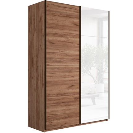 Шкаф 2-х дверный Прайм (ДСП/Белое стекло) 1200x570x2300, Крафт табачный в Южно-Сахалинске - изображение
