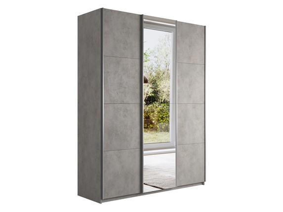 Шкаф 3-х дверный Широкий Прайм (2 ДСП / Зеркало) 2400x570x2300, Бетон в Южно-Сахалинске - изображение