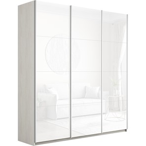Шкаф Широкий Прайм (Белое стекло) 2400x570x2300,  Ясень Анкор светлый в Южно-Сахалинске