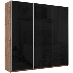 Шкаф 3-створчатый Широкий Прайм (Черное стекло) 2400x570x2300, Крафт Табачный в Южно-Сахалинске