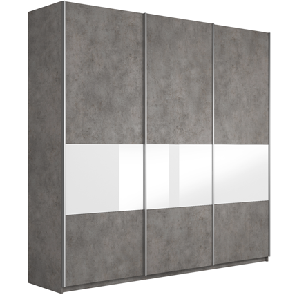 Шкаф 3-х дверный Широкий Прайм (ДСП / Белое стекло) 2400x570x2300, Бетон в Южно-Сахалинске - изображение