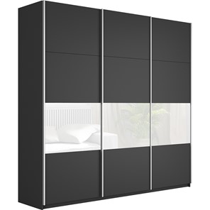 Шкаф 3-дверный Широкий Прайм (ДСП / Белое стекло) 2400x570x2300, Серый диамант в Южно-Сахалинске
