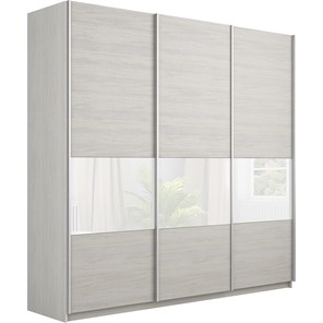 Шкаф 3-х дверный Широкий Прайм (ДСП / Белое стекло) 2400x570x2300, Ясень Анкор светлый в Южно-Сахалинске