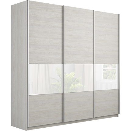Шкаф 3-х дверный Широкий Прайм (ДСП / Белое стекло) 2400x570x2300, Ясень Анкор светлый в Южно-Сахалинске - изображение