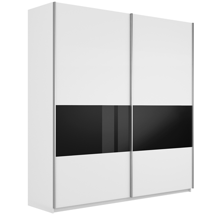 Шкаф Широкий Прайм (ДСП / Черное стекло) 2200x570x2300, Белый снег в Южно-Сахалинске - изображение