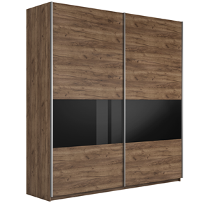 Шкаф 2-дверный Широкий Прайм (ДСП / Черное стекло) 2200x570x2300, Крафт Табачный в Южно-Сахалинске
