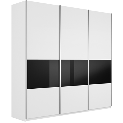 Шкаф Широкий Прайм (ДСП / Черное стекло) 2400x570x2300, Белый снег в Южно-Сахалинске - изображение