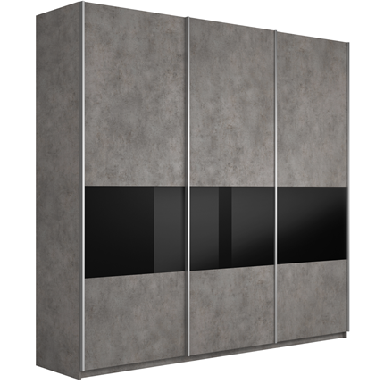 Шкаф 3-дверный Широкий Прайм (ДСП / Черное стекло) 2400x570x2300, Бетон в Южно-Сахалинске - изображение