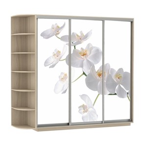 Шкаф Экспресс со стеллажом, 2400х600х2200, Орхидея белая/шимо светлый в Южно-Сахалинске - предосмотр