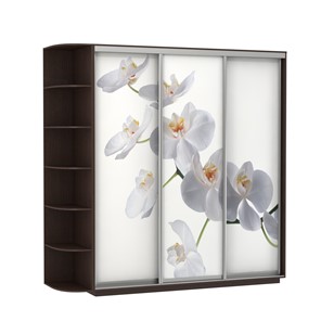 Шкаф 3-х дверный Экспресс со стеллажом, 2700х600х2400, Орхидея белая/венге в Южно-Сахалинске