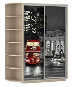 Шкаф 2-х дверный Хит, 1500x600x2200, фотопечать, со стеллажом, ночной лондон, шимо светлый в Южно-Сахалинске