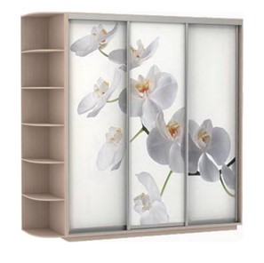 Шкаф трехдверный Экспресс со стеллажом, 2400х600х2400, Орхидея белая/дуб молочный в Южно-Сахалинске