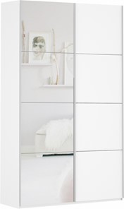 Шкаф 2-дверный Прайм (ДСП/Зеркало) 1200x570x2300, белый снег в Южно-Сахалинске - предосмотр