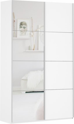 Шкаф 2-дверный Прайм (ДСП/Зеркало) 1200x570x2300, белый снег в Южно-Сахалинске - изображение