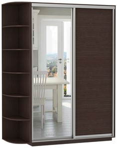 Шкаф 2-дверный Экспресс (ДСП/Зеркало), со стеллажом, 1900х600х2400, венге в Южно-Сахалинске - предосмотр