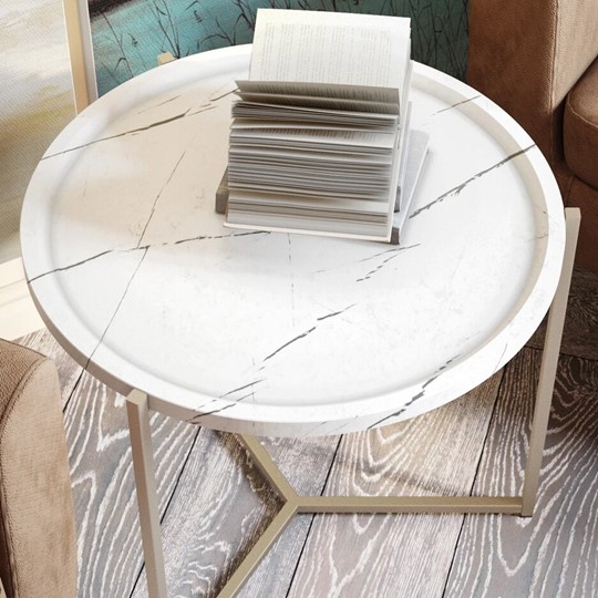 Журнальный столик Бруно, белый мрамор/титан в Южно-Сахалинске - изображение 3