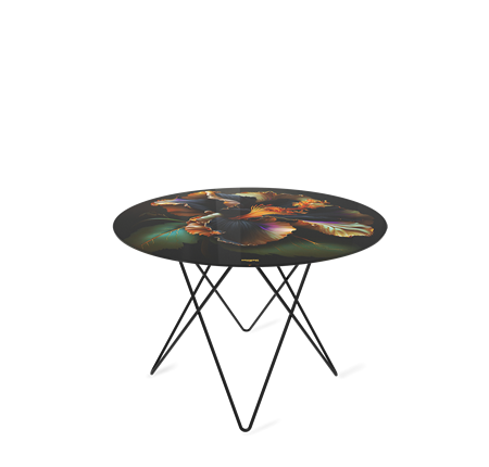 Круглый столик SHT-TU37 / SHT-TT32 60 стекло/МДФ (ночной цветок/черный муар) в Южно-Сахалинске - изображение