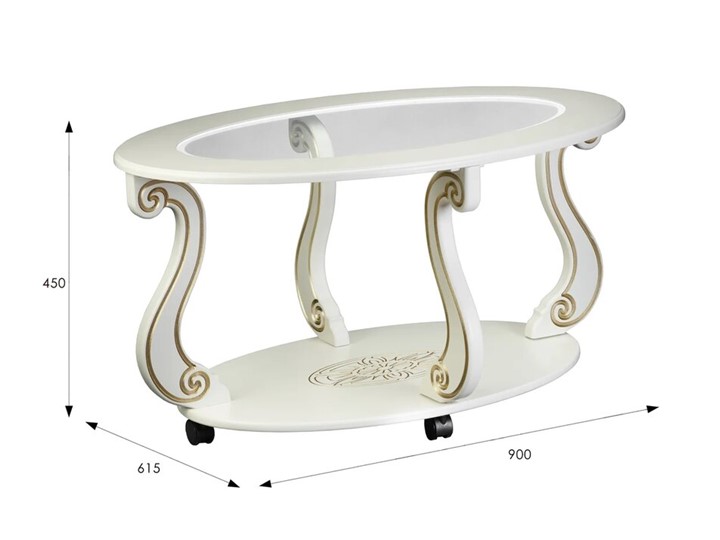 Стеклянный столик Овация-С, на колесах, слоновая кость-золото в Южно-Сахалинске - изображение 5