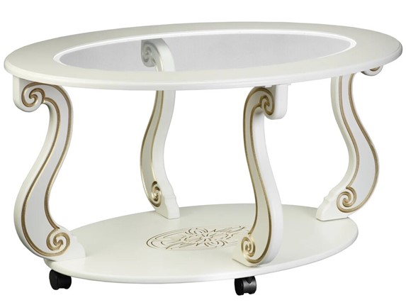 Стеклянный столик Овация-С, на колесах, слоновая кость-золото в Южно-Сахалинске - изображение